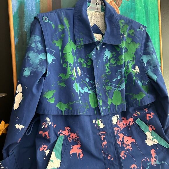 Vintage London Towne Navy Painted Trench with Pink and Green Accents 10M - Picture 7 of 15